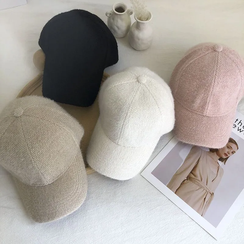 1pc Warm and Cozy Womens Autumn Winter Rabbit Fur Peaked Cap - Soft, Cute, Korean Fashion Baseball Style - White and Black Color Options
