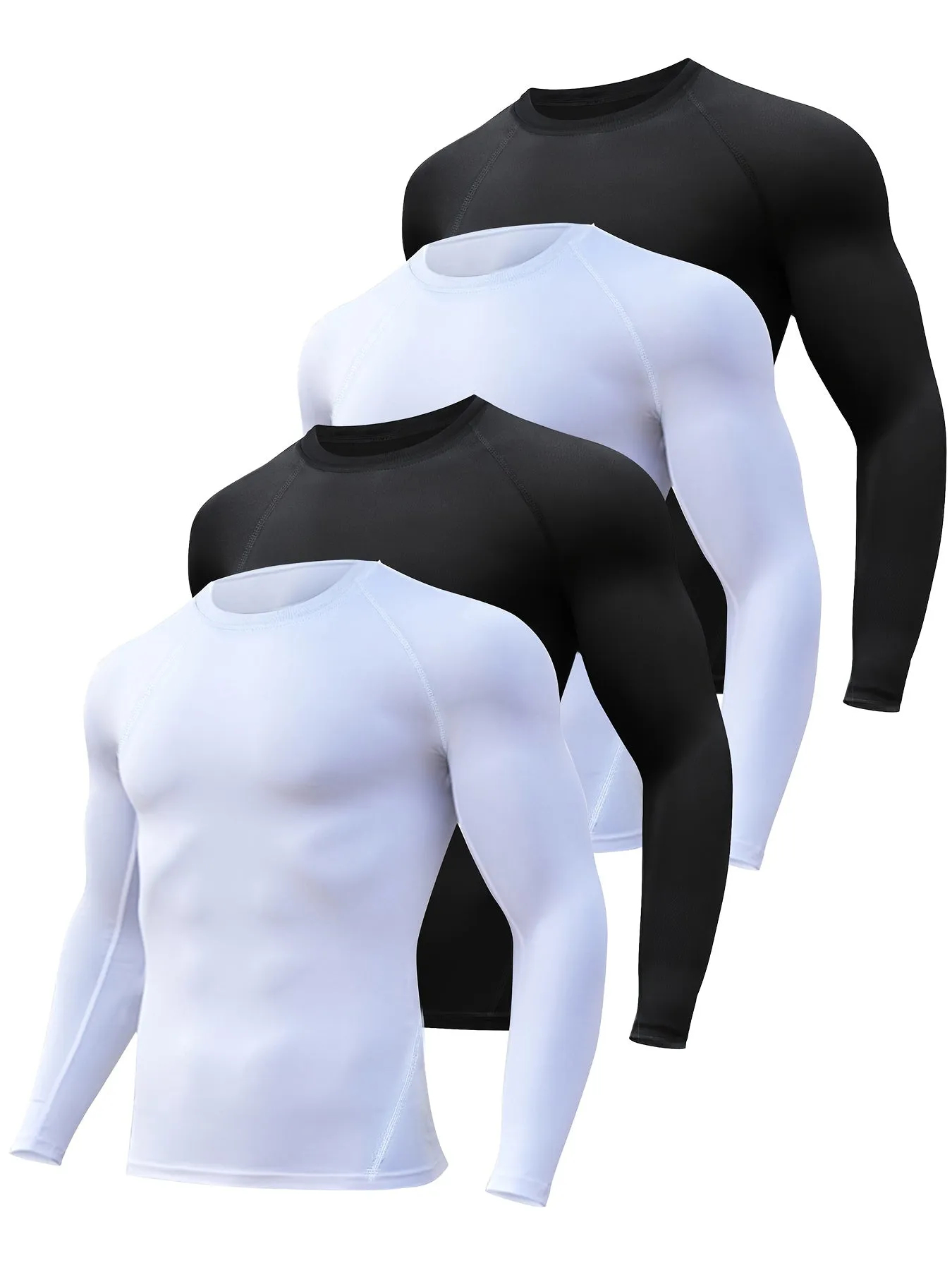 4pcs EliteFit Men's Performance Long Sleeve T-Shirts - Ultra Comfy, High Elastic, Quick Dry, Breathable, Moisture Wicking, Crew Neck Tops for Gym Training, Outdoor Activities, and Everyday Wear