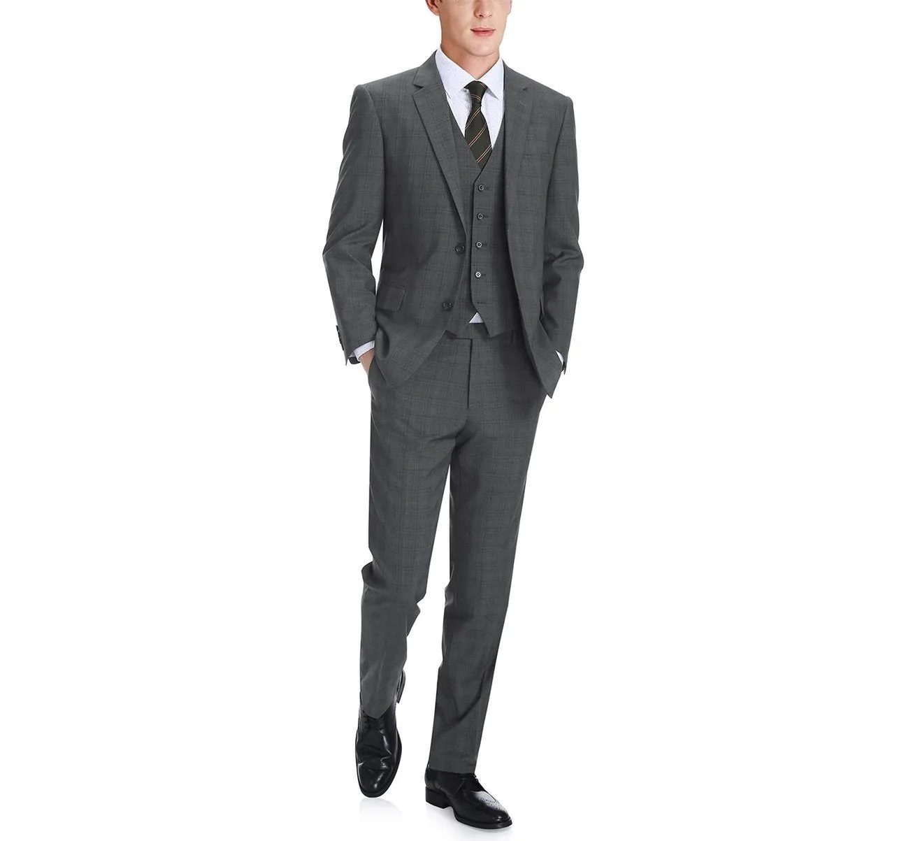 Alessandro Vitello by Renoir 3-Piece Classic Fit Single Breasted Windowpane Suit 278-1
