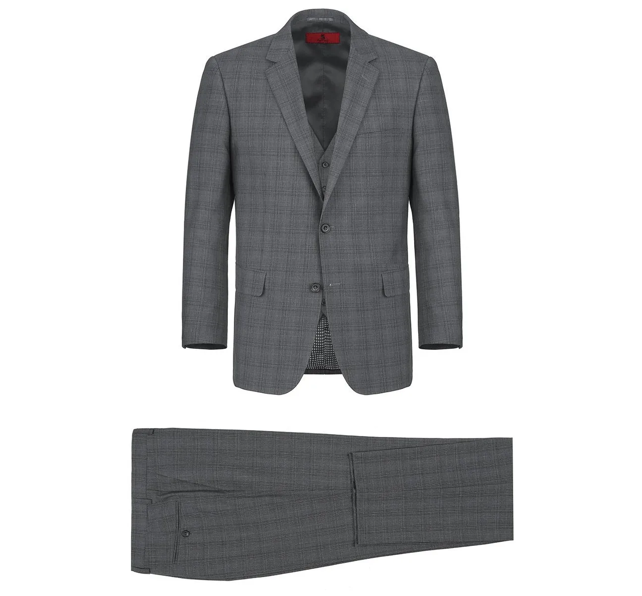 Alessandro Vitello by Renoir 3-Piece Classic Fit Single Breasted Windowpane Suit 278-1