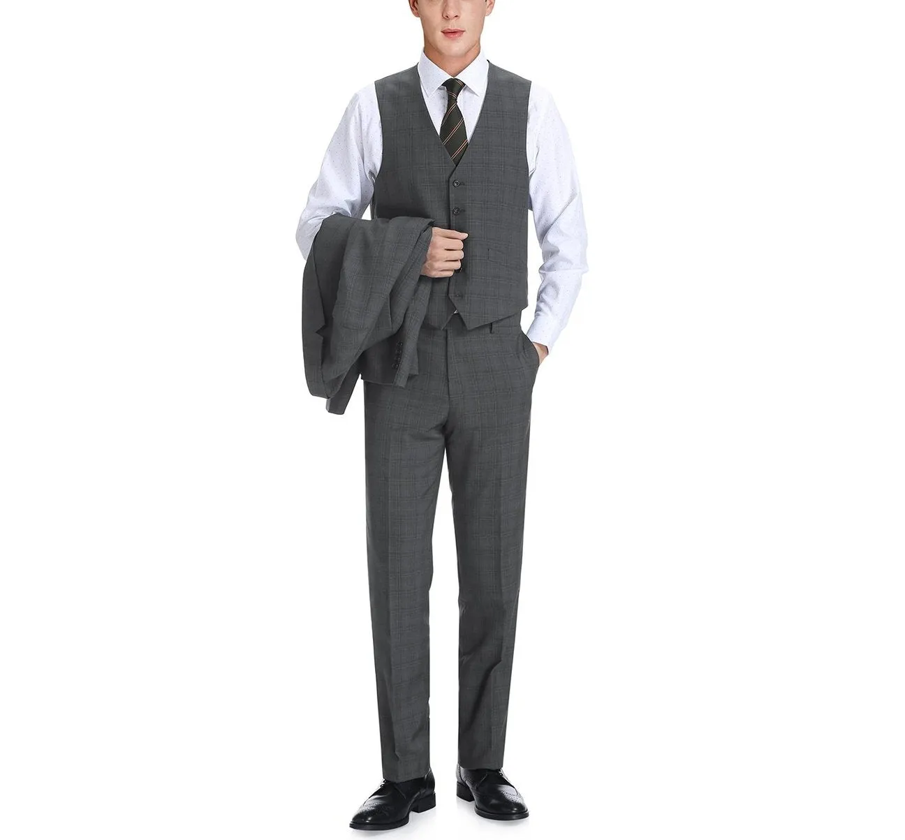 Alessandro Vitello by Renoir 3-Piece Classic Fit Single Breasted Windowpane Suit 278-1