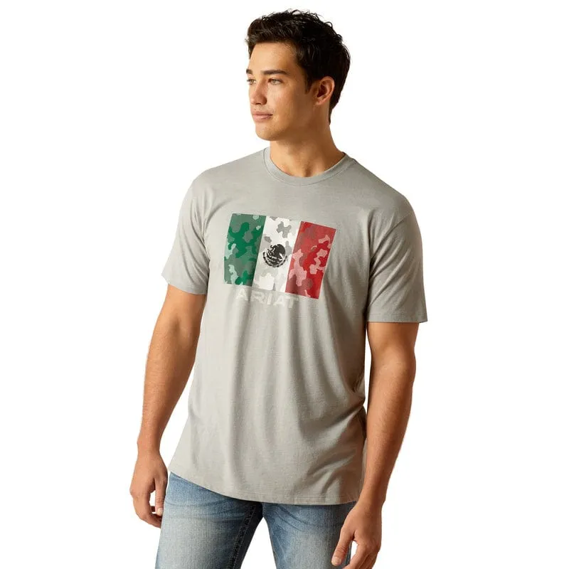 Ariat Men's Mexico Camo Flag Stone Heather Short Sleeve Graphic T-Shirt 10051751