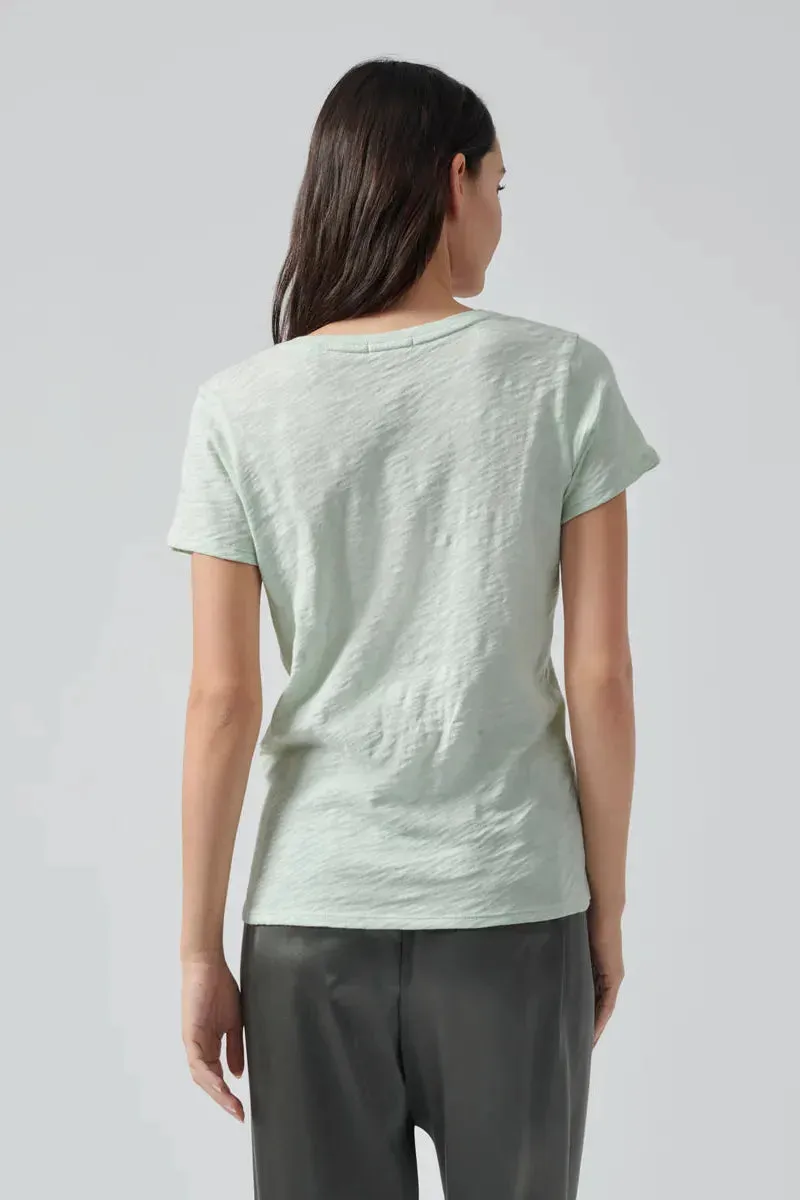 ATM - Slub Jersey Schoolboy V-Neck Tee in Bay Green