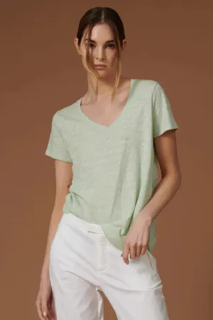 ATM - Slub Jersey Schoolboy V-Neck Tee in Bay Green