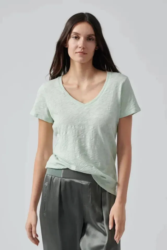 ATM - Slub Jersey Schoolboy V-Neck Tee in Bay Green