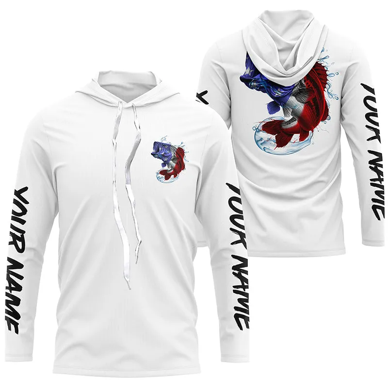 Bass Fishing American Flag Custom Long Sleeve Performance Shirts, Patriotic Bass Fishing Jerseys IPHW6398
