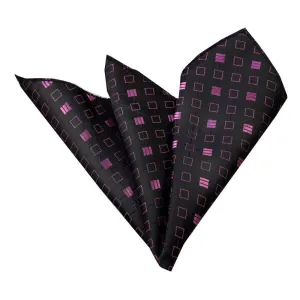 Black Pink Squares Mens Pocket Square - Premium Silk Handkerchiefs for Suits
