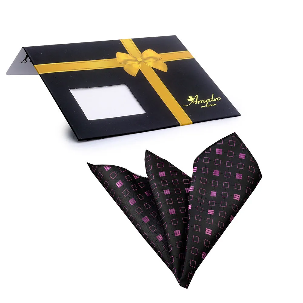 Black Pink Squares Mens Pocket Square - Premium Silk Handkerchiefs for Suits