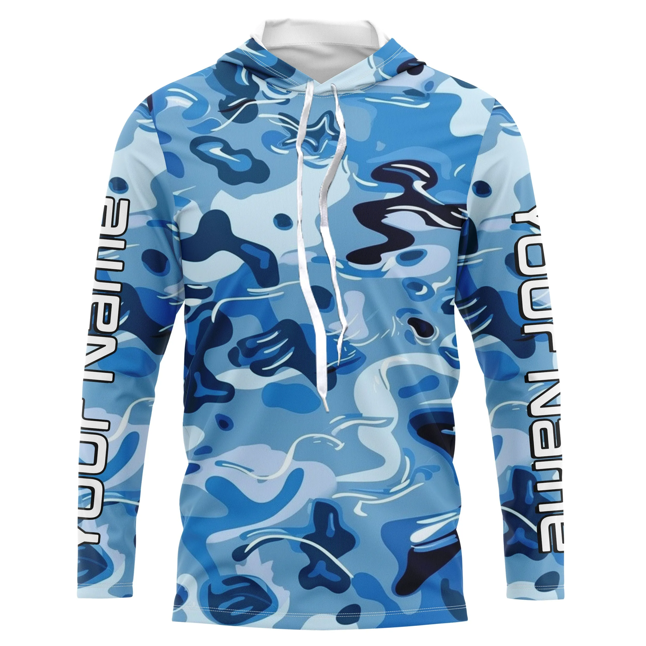 Blue Water Camo Custom Long Sleeve Performance Fishing Shirts, Sun Protection Fishing Jerseys IPHW5975