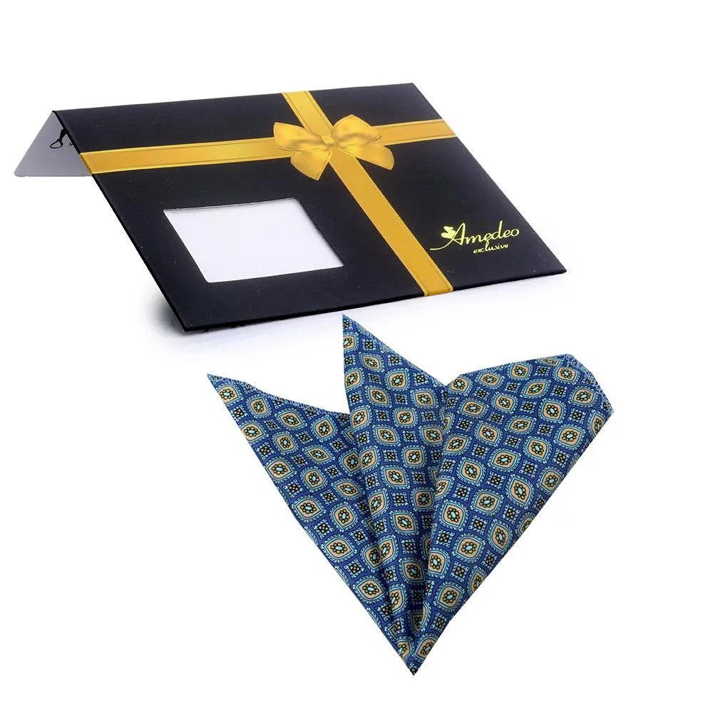 Blue with Circles Mens Pocket Square - Premium Silk Handkerchiefs for Suits