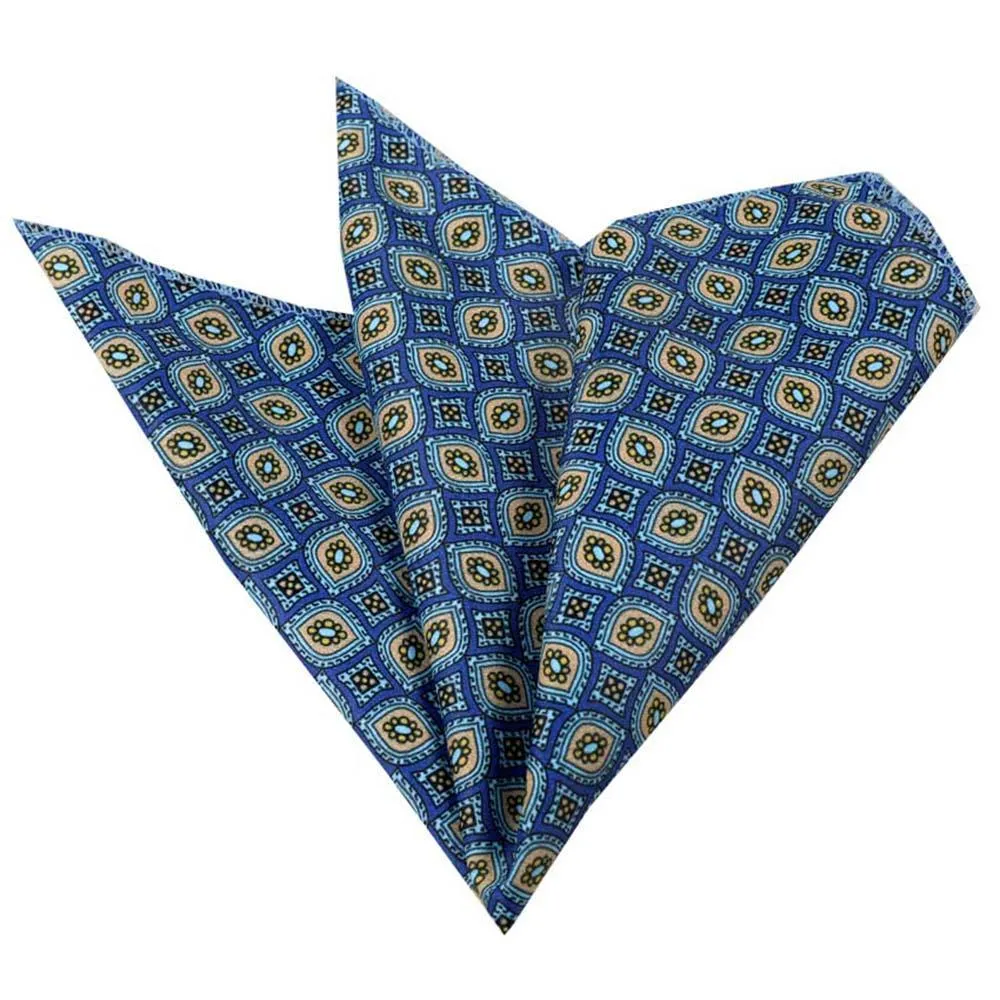 Blue with Circles Mens Pocket Square - Premium Silk Handkerchiefs for Suits