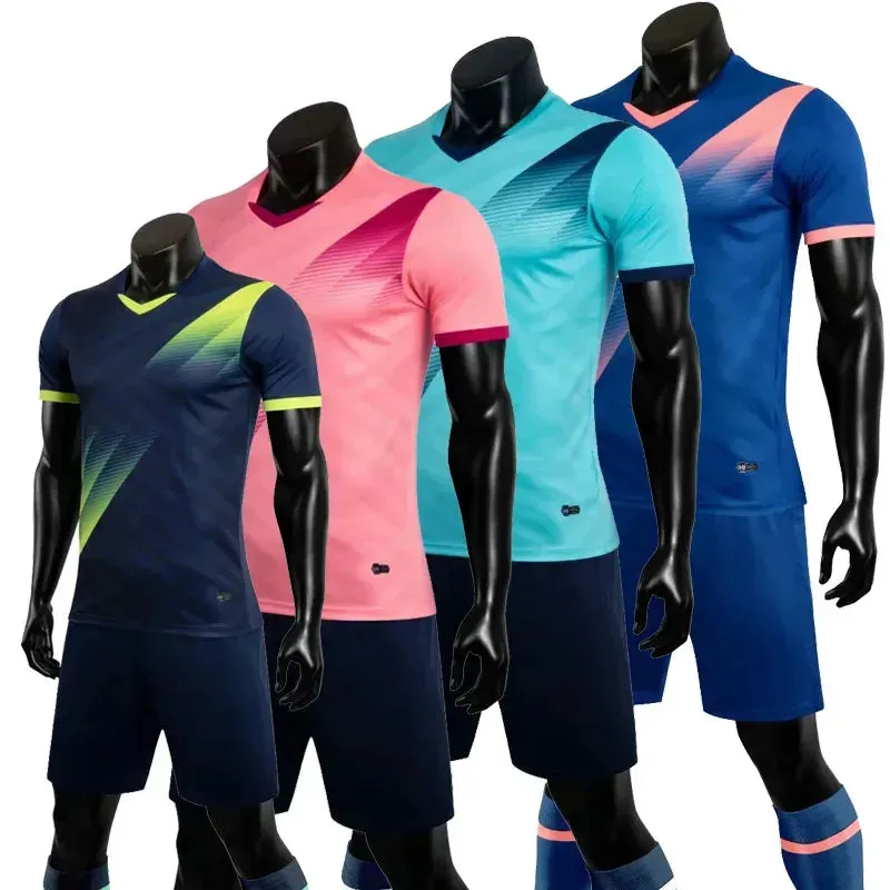 Boys Men Football Uniform Kit Football Shirt Adult Kids Soccer Tracksuit Jersey Custom Child Soccer Set Short Sleeve Sportswear