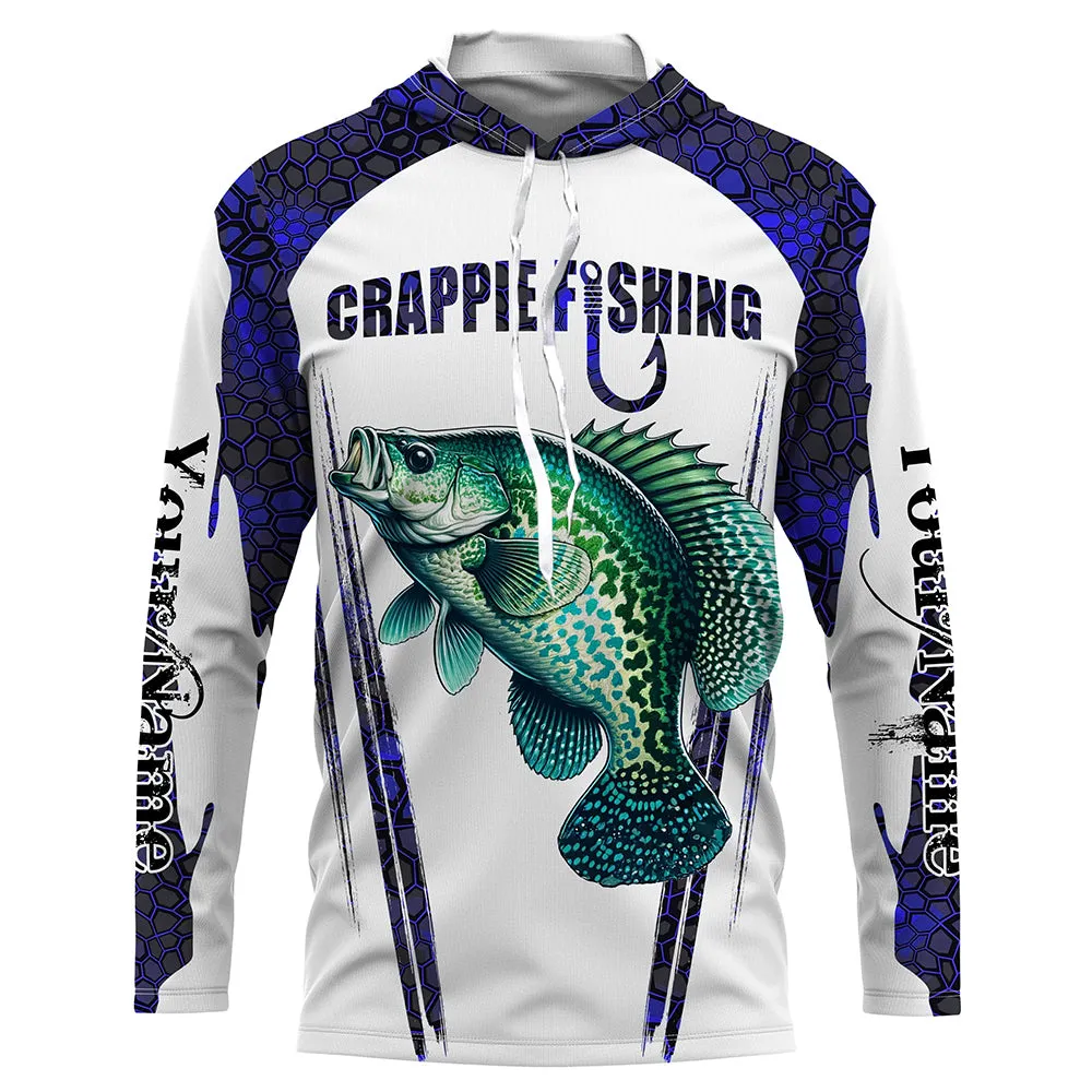 Crappie fishing blue camo Custom Funny UV Protection long sleeve Fishing Shirts NQS5650