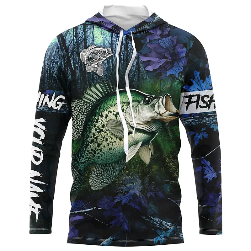 Crappie teal blue camo fishing apparel Customize name 3D All Over Printed Long sleeve fishing shirts NPQ227