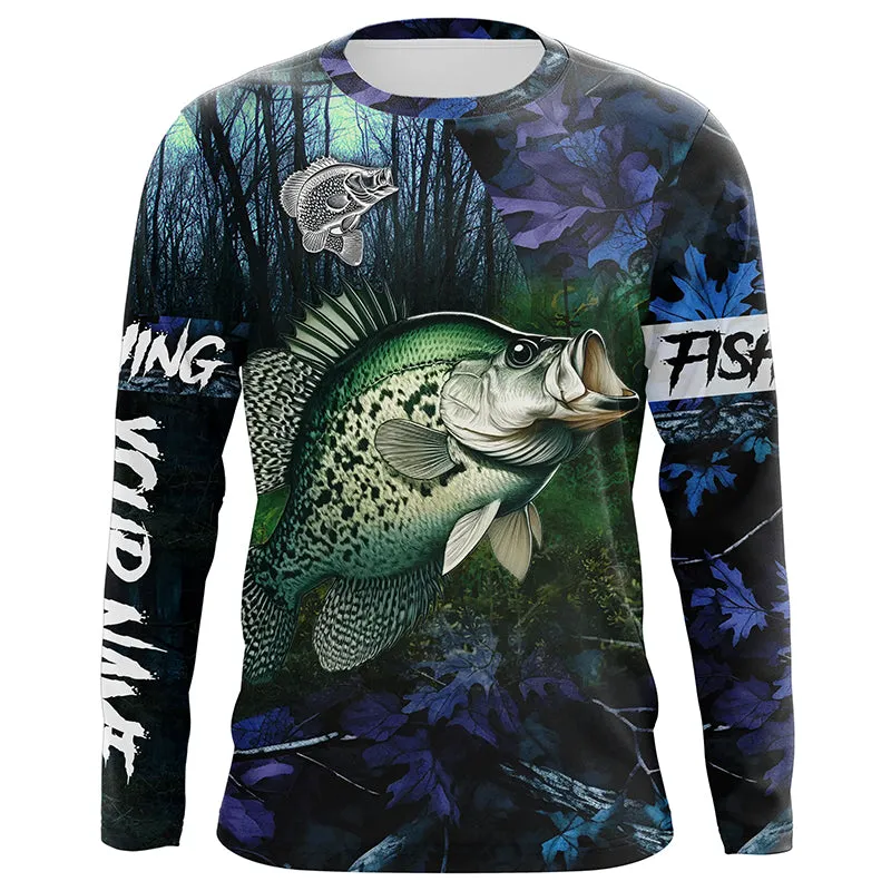 Crappie teal blue camo fishing apparel Customize name 3D All Over Printed Long sleeve fishing shirts NPQ227