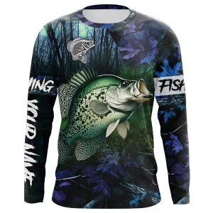 Crappie teal blue camo fishing apparel Customize name 3D All Over Printed Long sleeve fishing shirts NPQ227