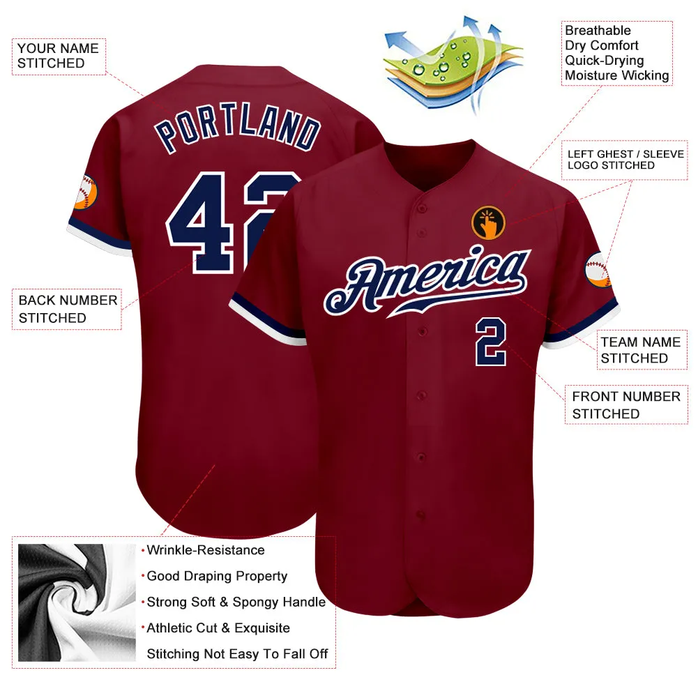 Custom Crimson Navy-White Authentic Baseball Jersey
