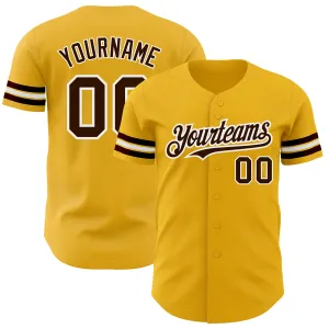 Custom Gold Brown-White Authentic Baseball Jersey