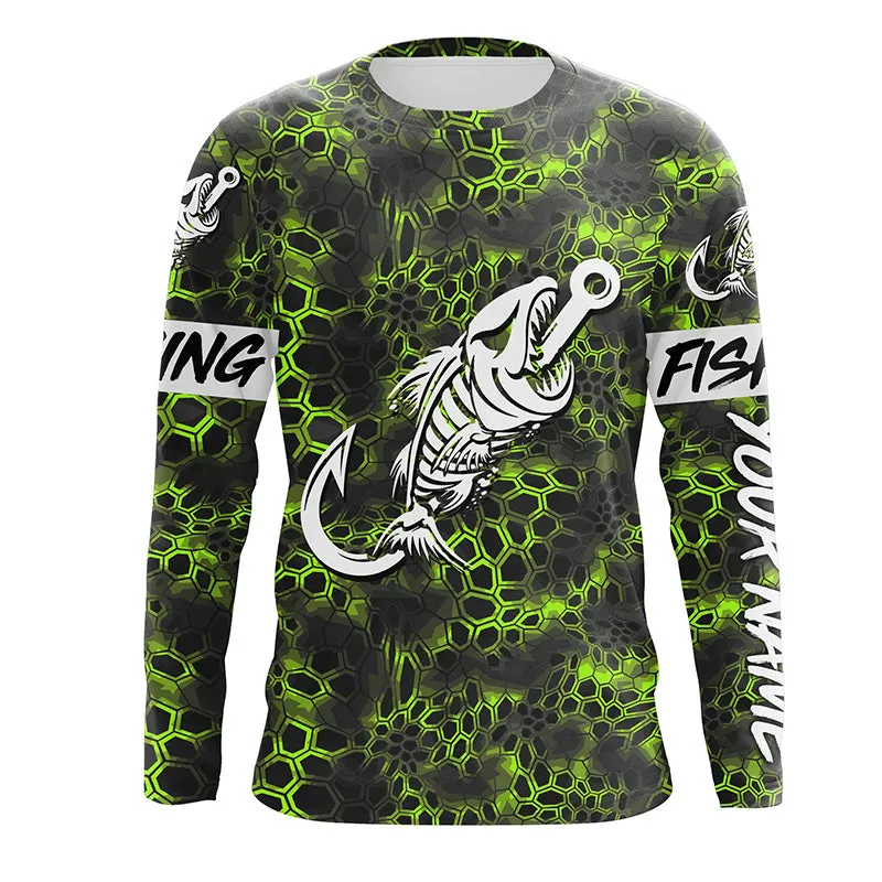 Custom Green Camo Long sleeve fishing shirt Fish hook skull sun protection Long sleeve fishing jersey NQS5085