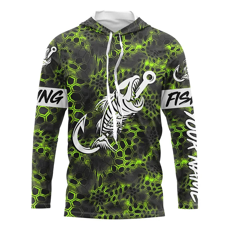 Custom Green Camo Long sleeve fishing shirt Fish hook skull sun protection Long sleeve fishing jersey NQS5085