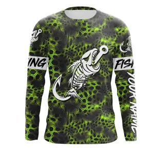 Custom Green Camo Long sleeve fishing shirt Fish hook skull sun protection Long sleeve fishing jersey NQS5085