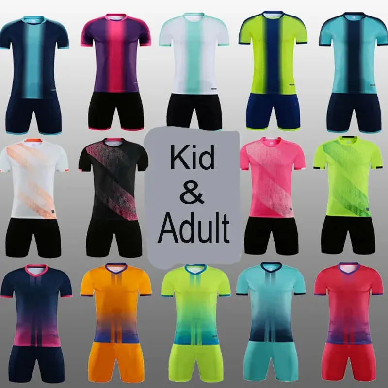 Custom Men Football jerseys kits,22 23 Boys girls Soccer jerseys Sets,child Futbol Training team Uniforms Kids Soccer shirt suit