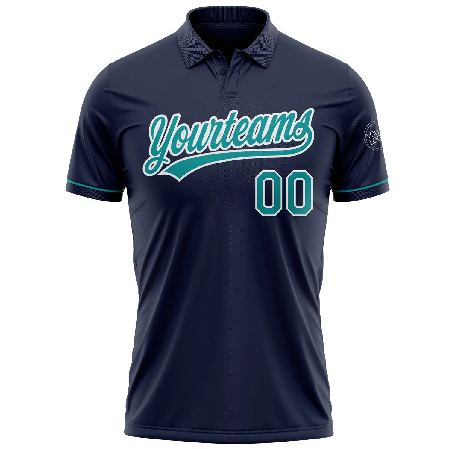 Custom Navy Teal-White Performance Vapor Golf Polo Shirt