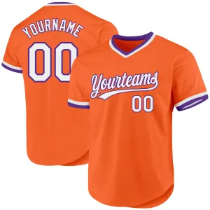 Custom Orange White-Purple Authentic Throwback Baseball Jersey