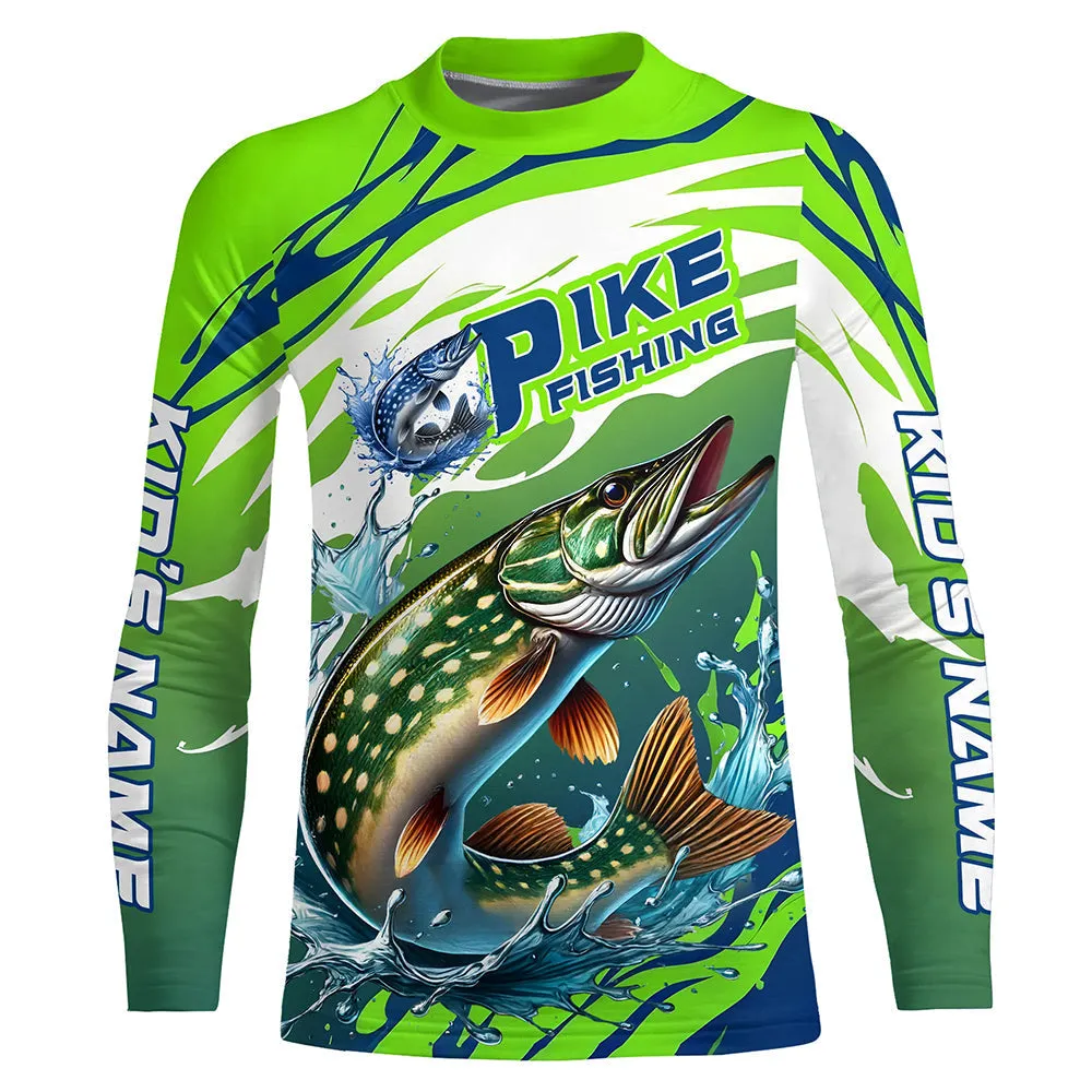 Custom Pike Fishing Jersey, Pike Long Sleeve Uv Protection Fishing Shirts | Green IPHW6870