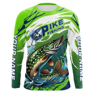 Custom Pike Fishing Jersey, Pike Long Sleeve Uv Protection Fishing Shirts | Green IPHW6870