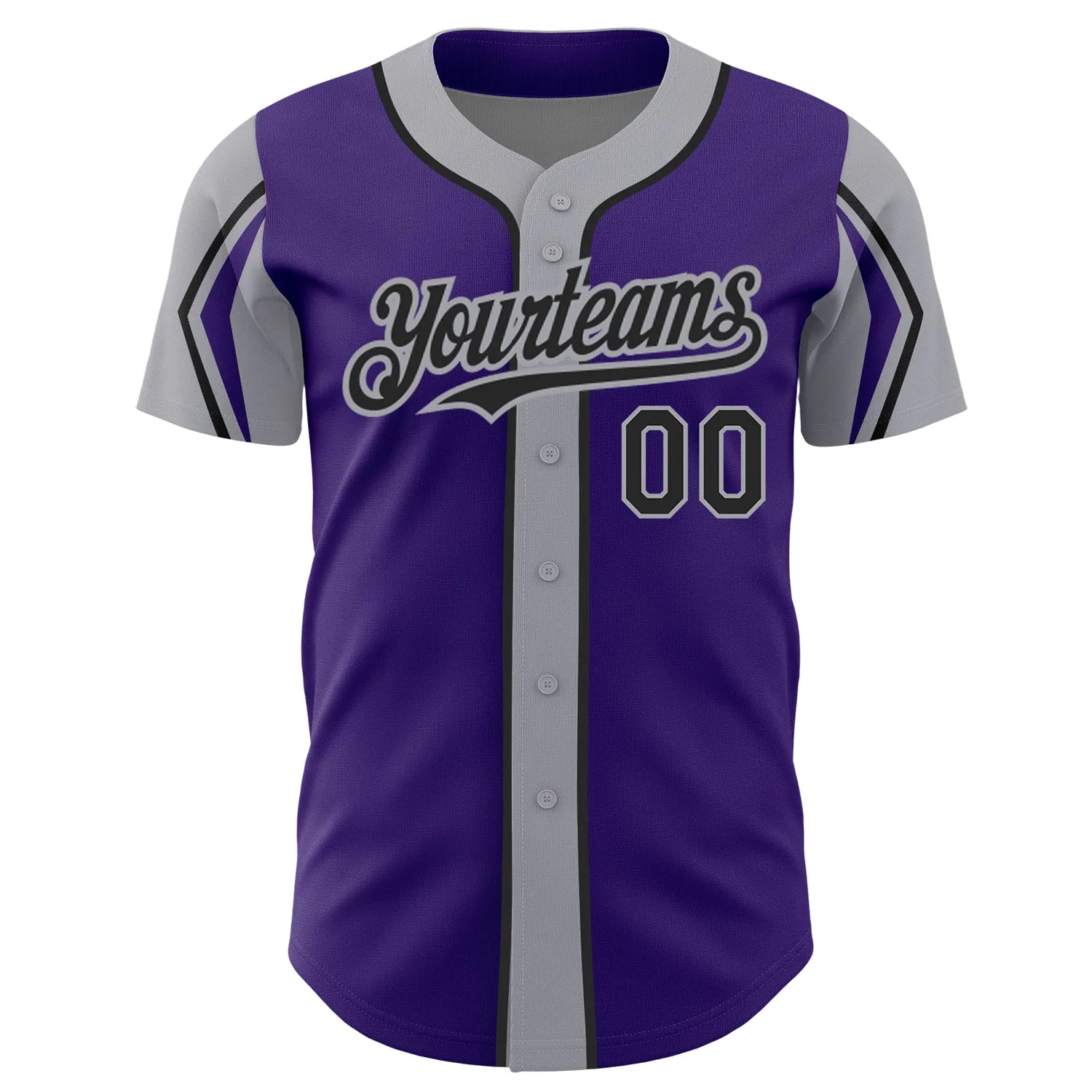 Custom Purple Black-Gray 3 Colors Arm Shapes Authentic Baseball Jersey