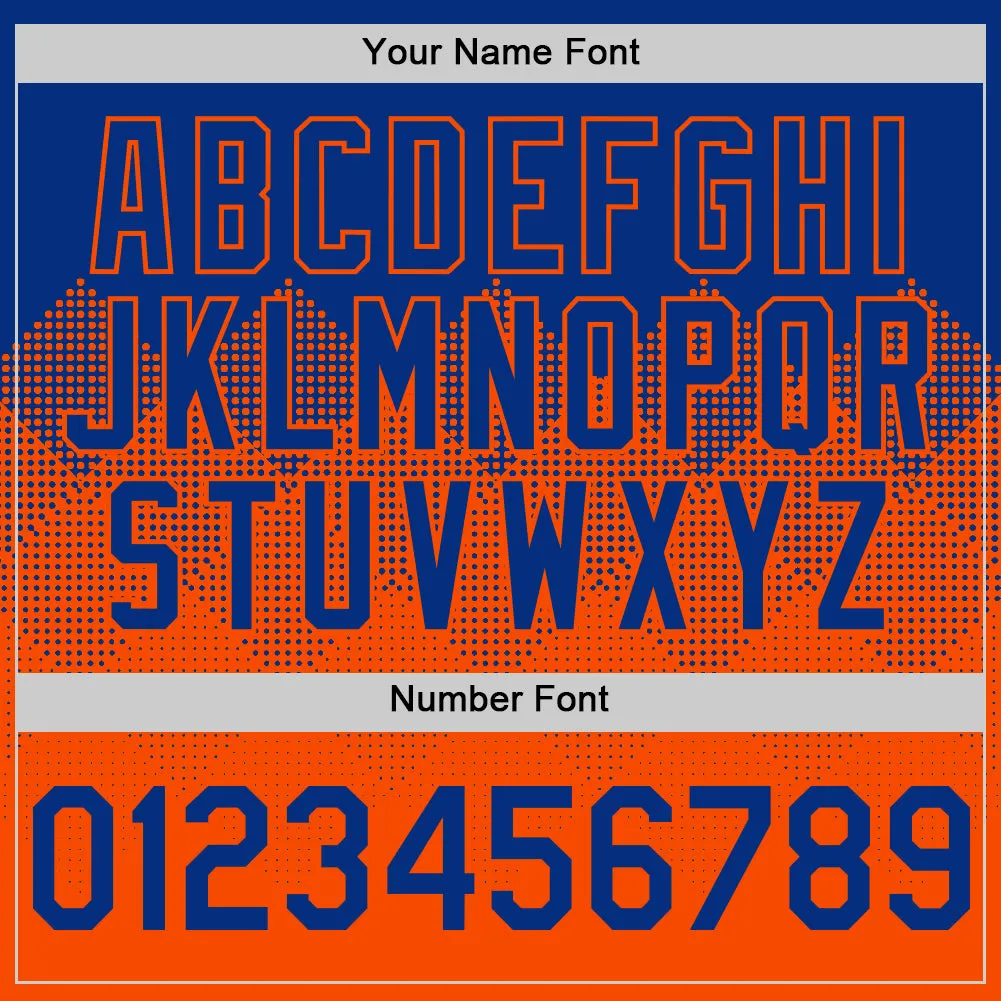Custom Royal Orange 3D Pattern Design Gradient Square Shapes Authentic Baseball Jersey