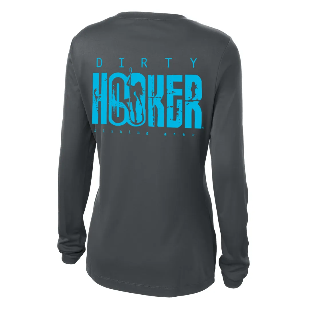 Dirty Hooker Classic Light Blue Ladies V-neck Dry Fit