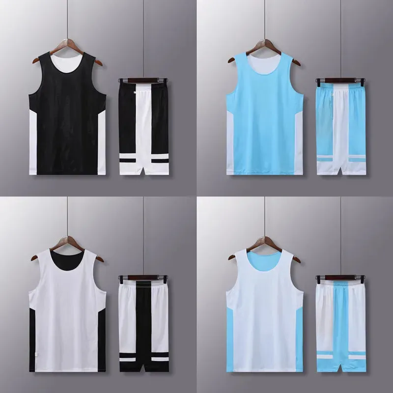 Double-side Uniforms Reversible Basketball Jerseys set Sports Clothes Jerseys Youth Customized shirts with Basketball shorts Men
