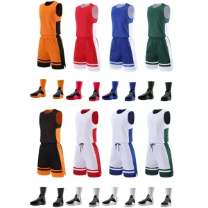 Double-side Uniforms Reversible Basketball Jerseys set Sports Clothes Jerseys Youth Customized shirts with Basketball shorts Men