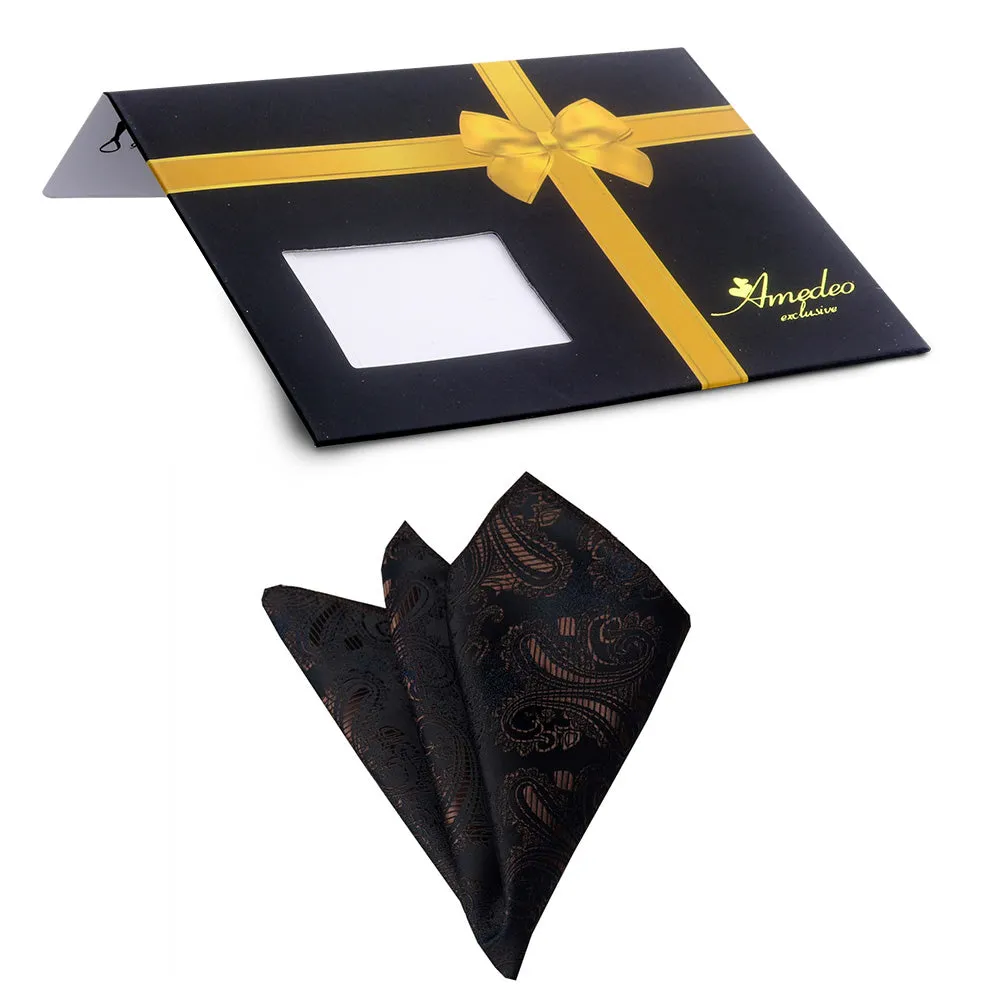 Gold Black Paisley Mens Pocket Square - Premium Silk Handkerchiefs for Suits