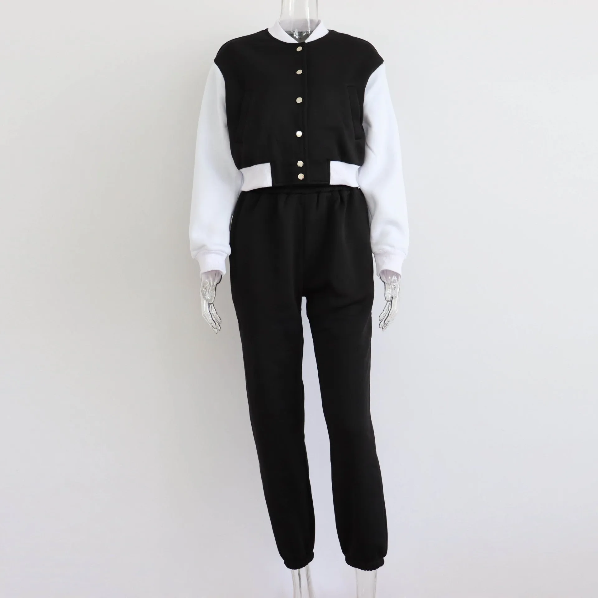 GOOSUDU New 2025 autumn and winter color matching long-sleeved short sweater baseball jacket women's two-piece leggings suit fashion and leisure