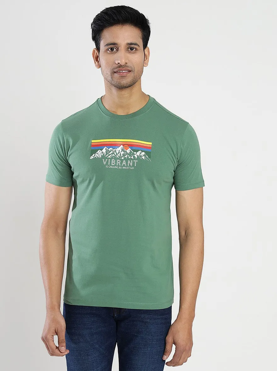 Green Printed Slim Fit T-Shirt | Greenfibre
