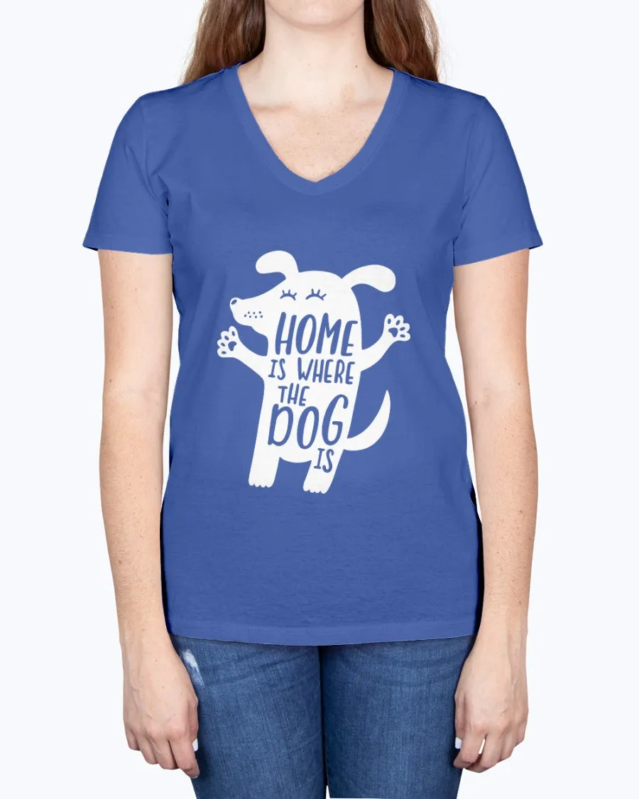 Home where dog - Ladies V-neck T-Shirt