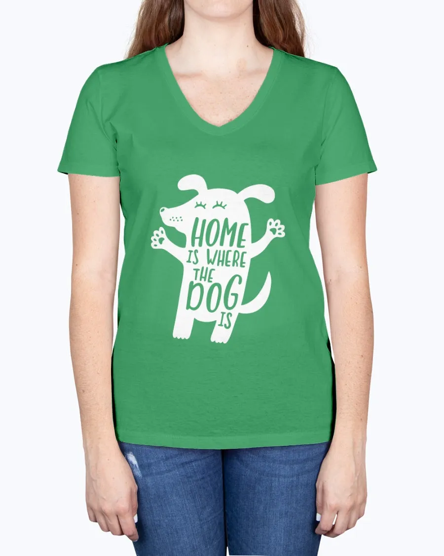 Home where dog - Ladies V-neck T-Shirt