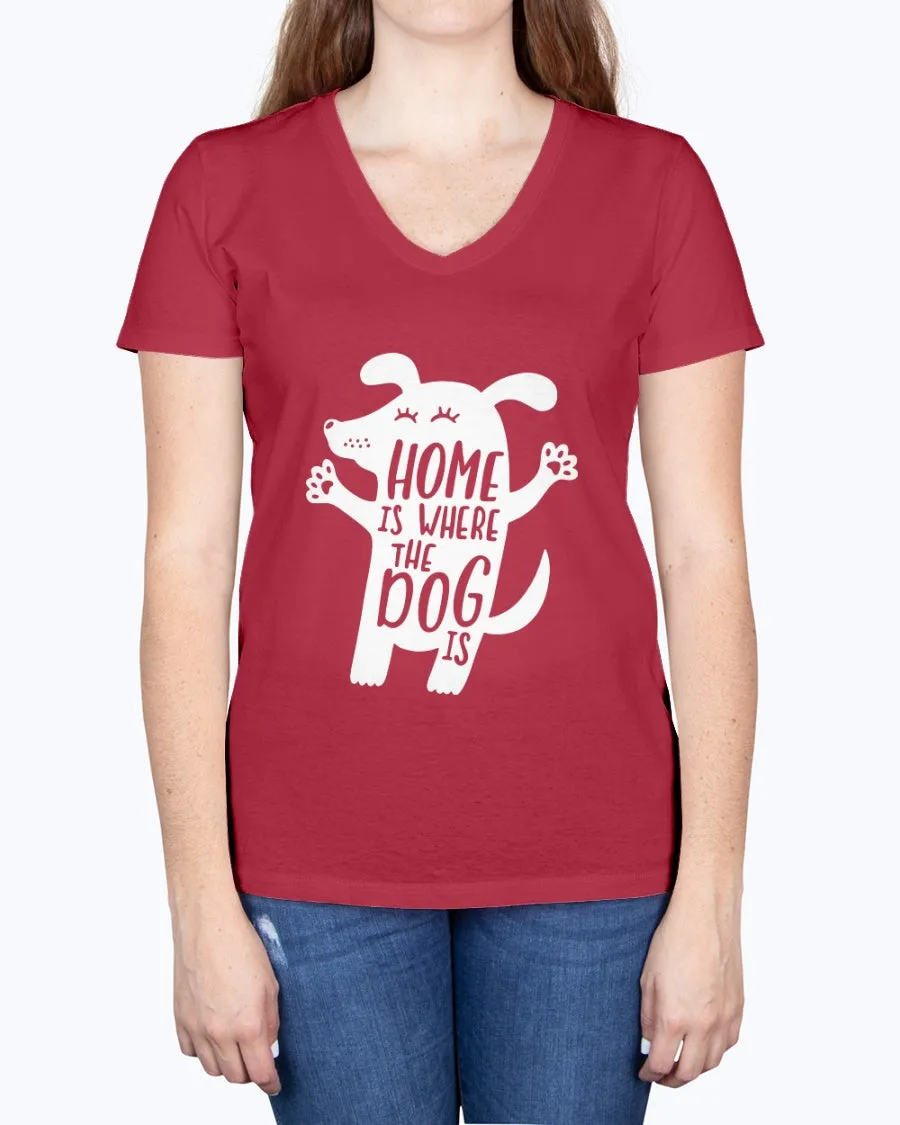 Home where dog - Ladies V-neck T-Shirt