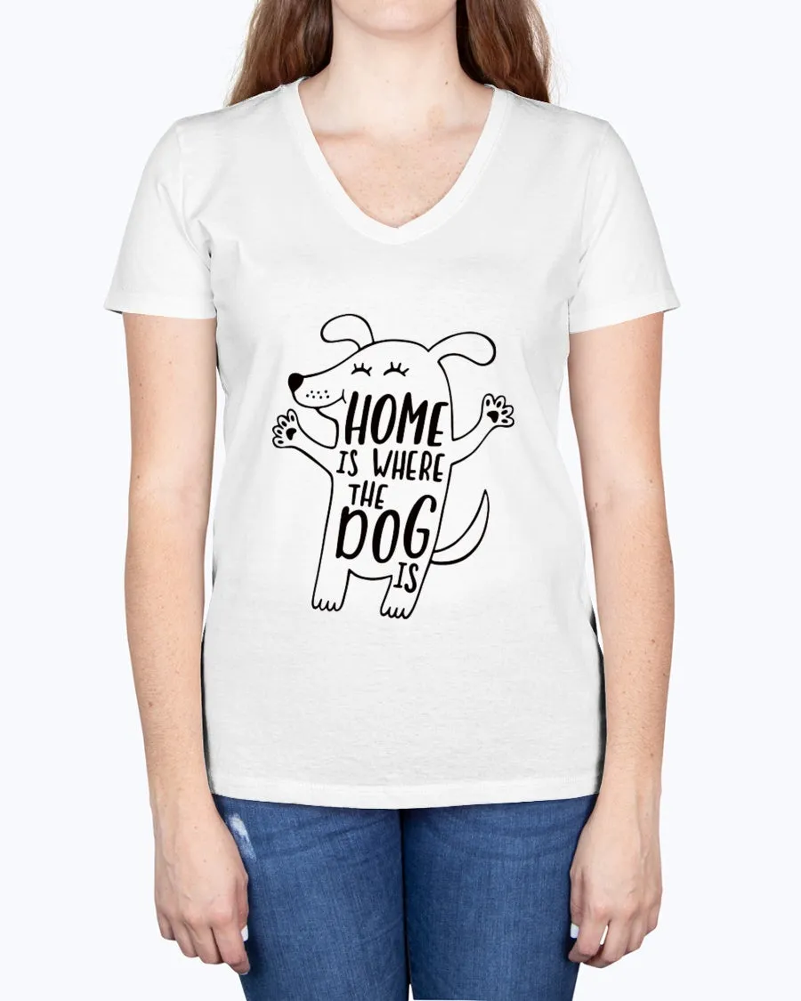 Home where dog - Ladies V-neck T-Shirt