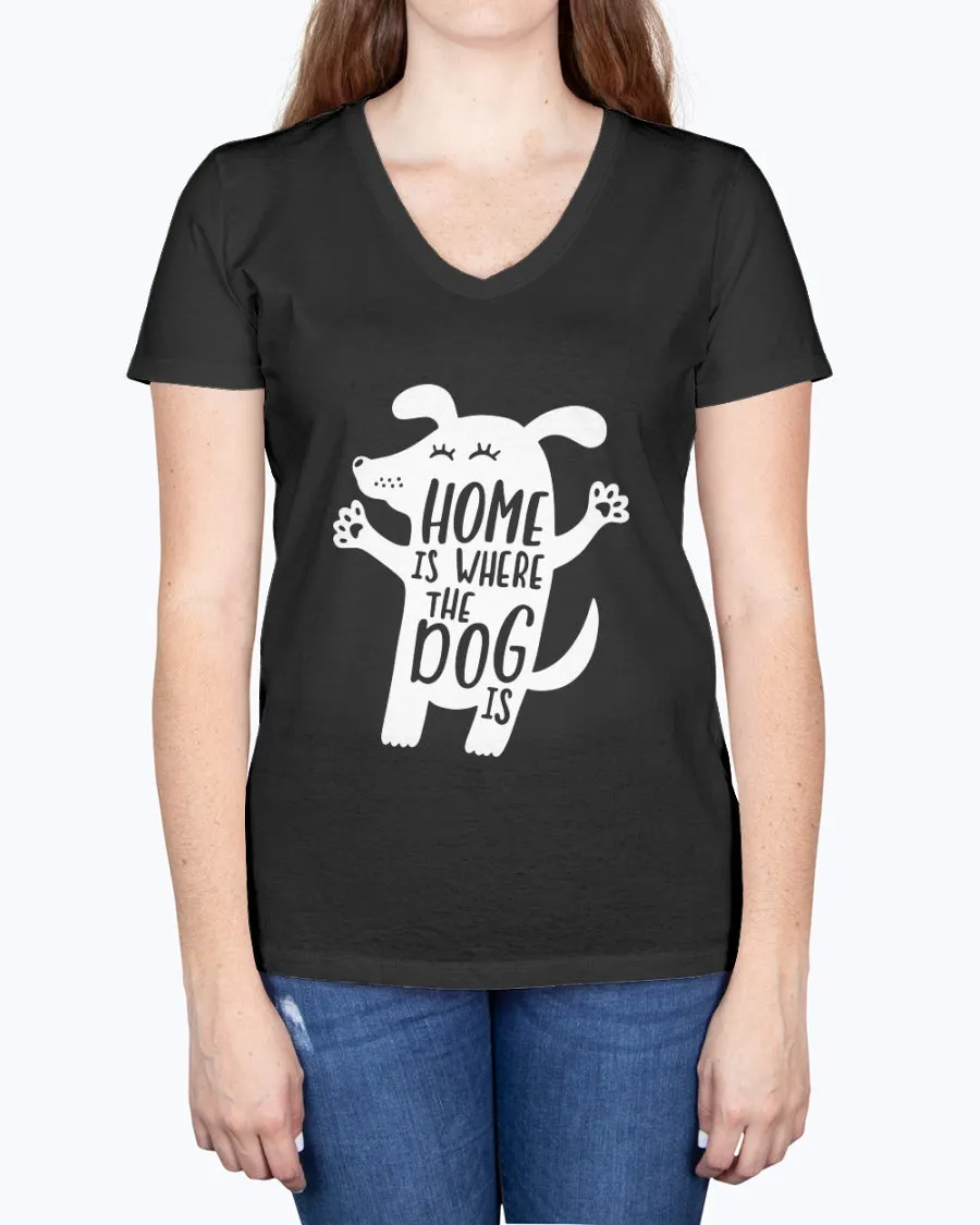 Home where dog - Ladies V-neck T-Shirt