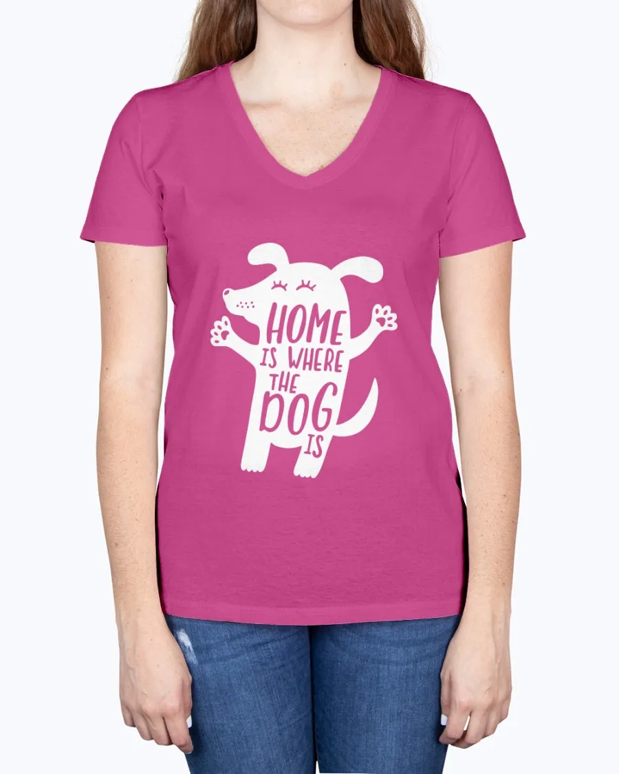 Home where dog - Ladies V-neck T-Shirt