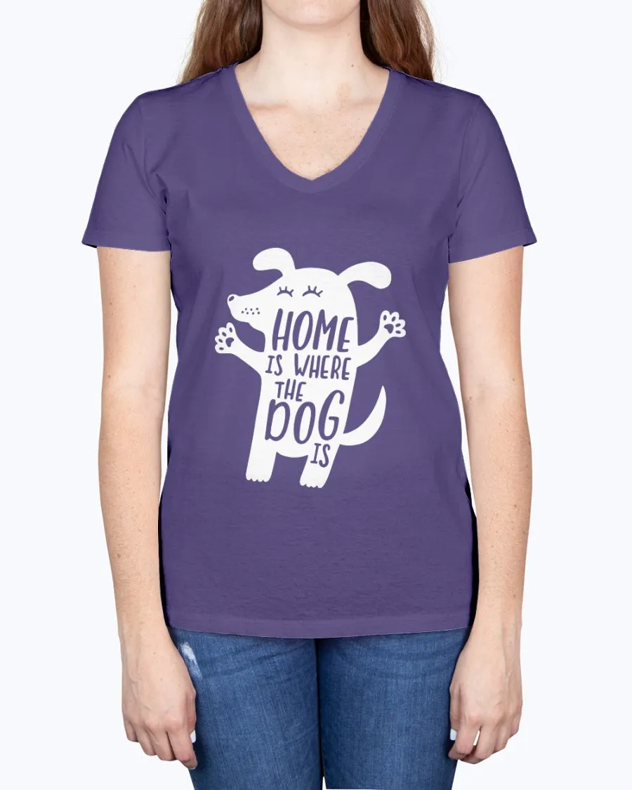 Home where dog - Ladies V-neck T-Shirt