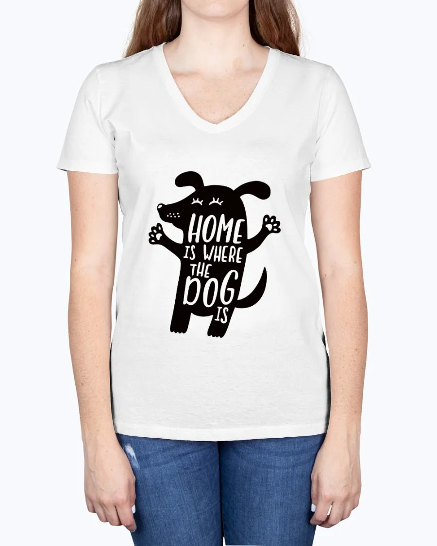 Home where dog - Ladies V-neck T-Shirt