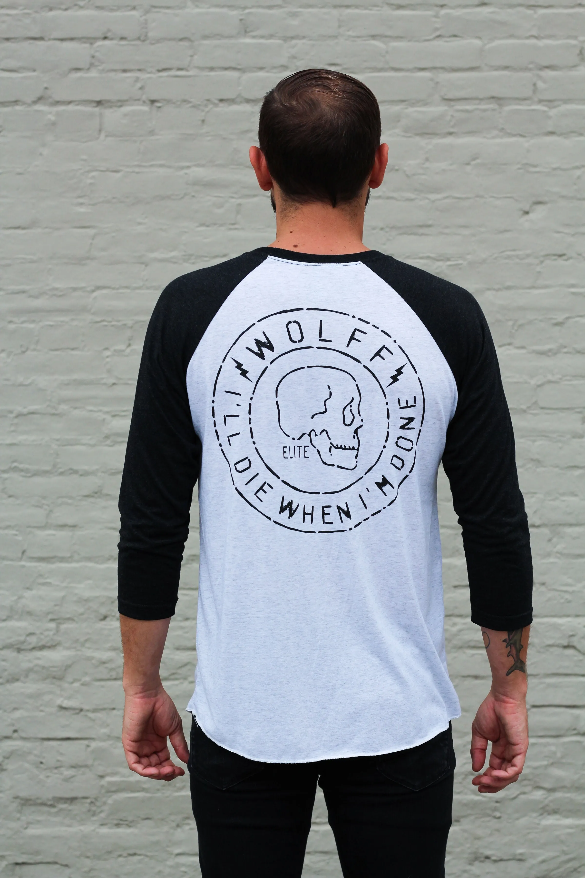 I'll Die When I'm Done Baseball Tee - Black/White