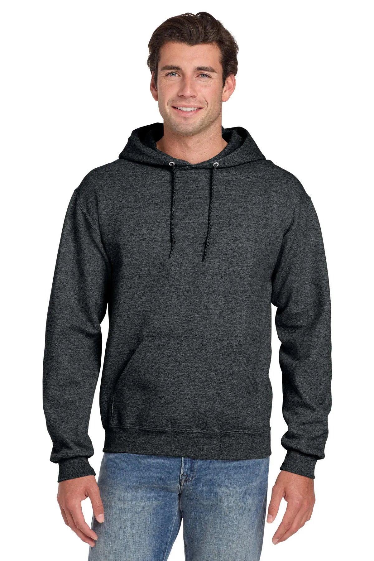 Jerzees Super Sweats NuBlend Pullover Hooded Sweatshirt.  4997M Black Heather