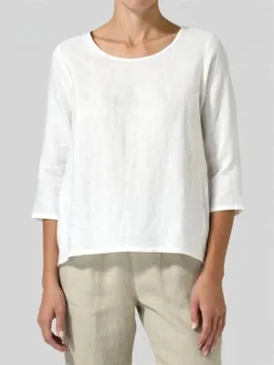 Ladies Sweet 3/4 Sleeve Cotton Linen Crew Neck Shirts