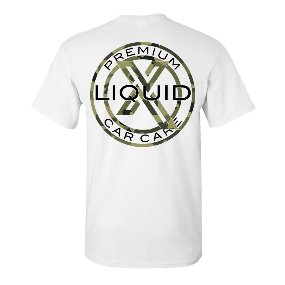 Liquid X Circle Logo Camo Print Men's T-Shirt - White
